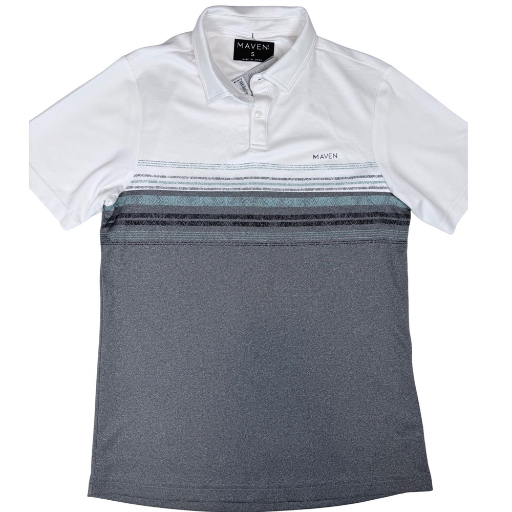 Maven Co-Op Mens Essential Performance Polo Shirt White Gray Striped MV00077M S